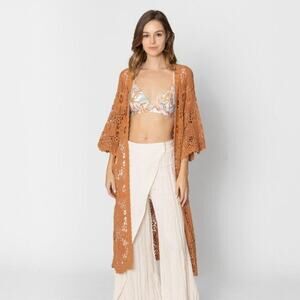 Do Everything in Love Crochet Kimono Cardigan – One Size- Rust